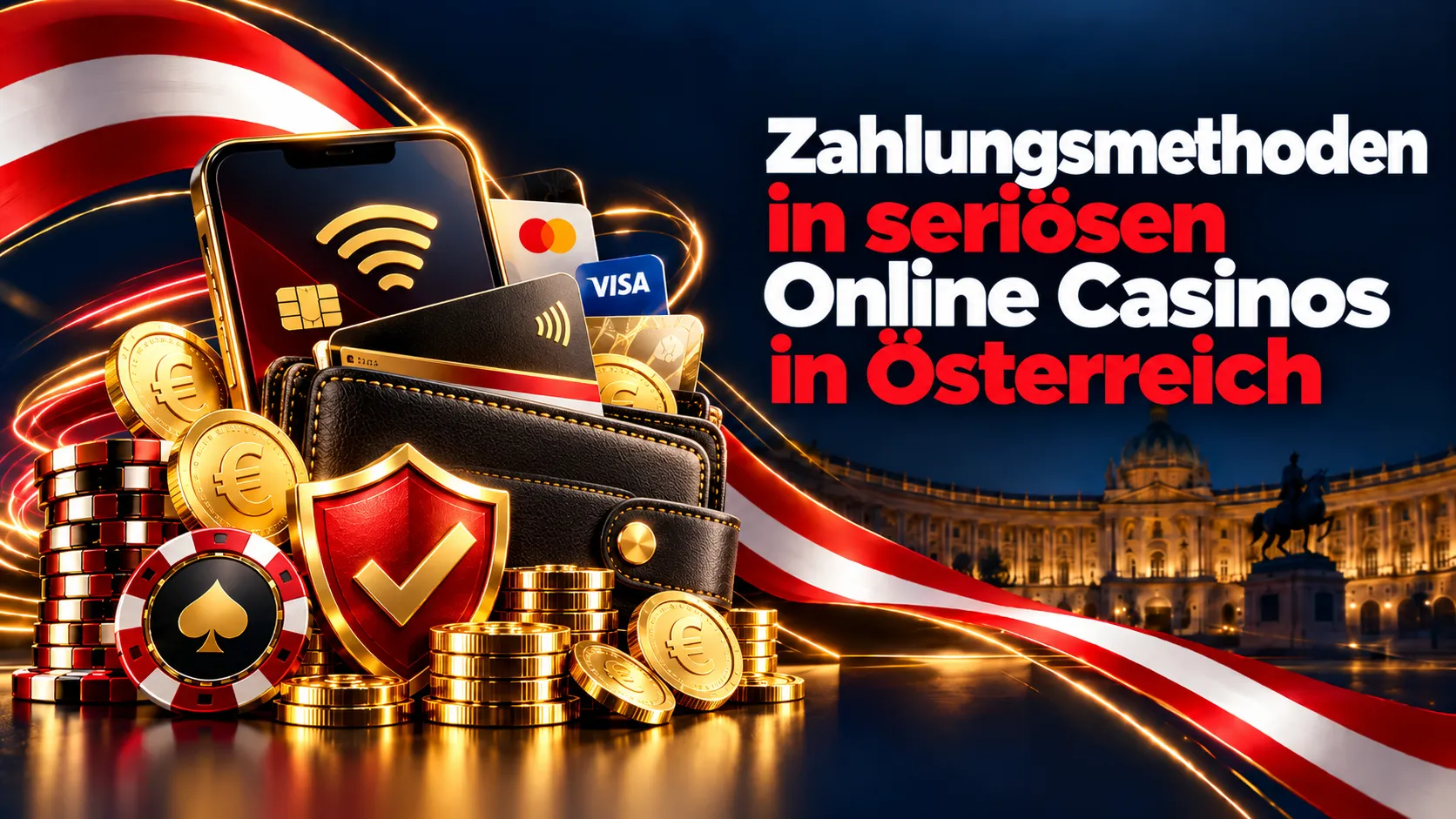 Zahlungsmethoden in österreichischen Online Casinos mit Visa, Mastercard, Smartphone, Bankkarten und sicherer Geldbörse.